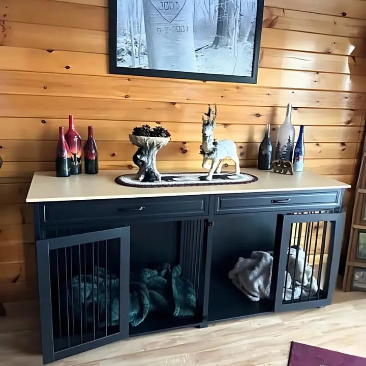 OnePaw VESTA Double Dog Furniture Crate with Drawers - - Furniture Crate by OnePaw Dog Company