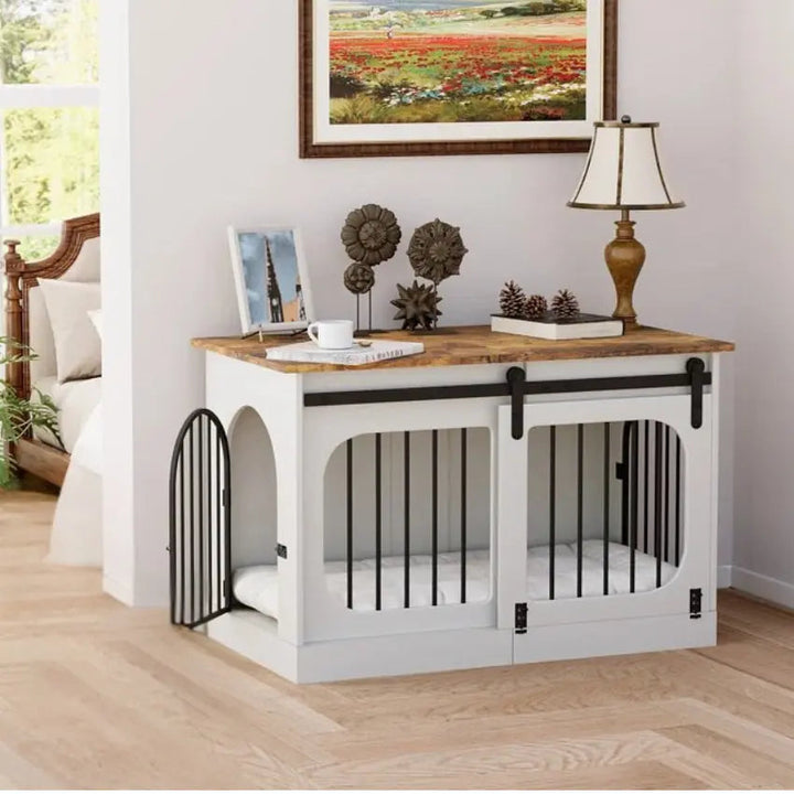 OnePaw MAIA Farmhouse Wooden Dog Crate with Barn Door - - Furniture Crate by OnePaw Dog Company