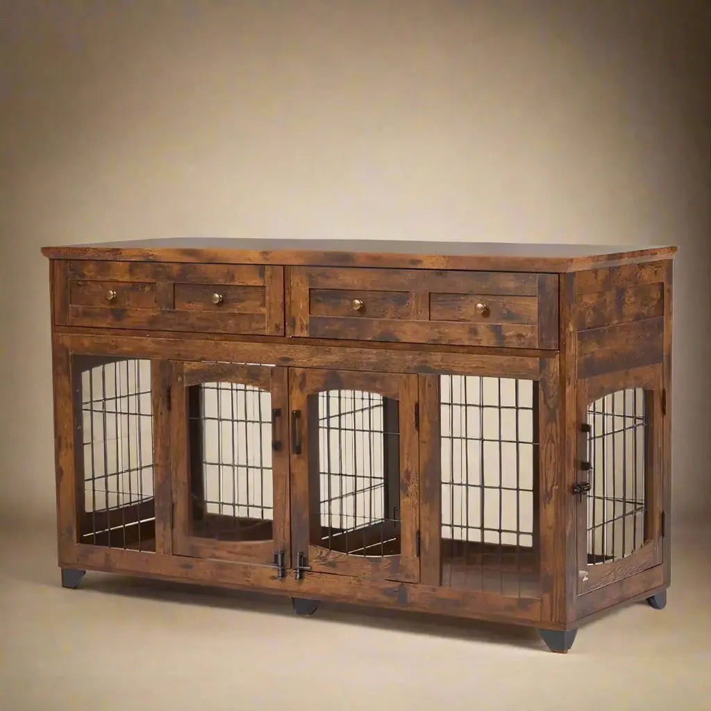 OnePaw THEIA Double Dog Crate with Drawers - - Furniture Crate by OnePaw Dog Company