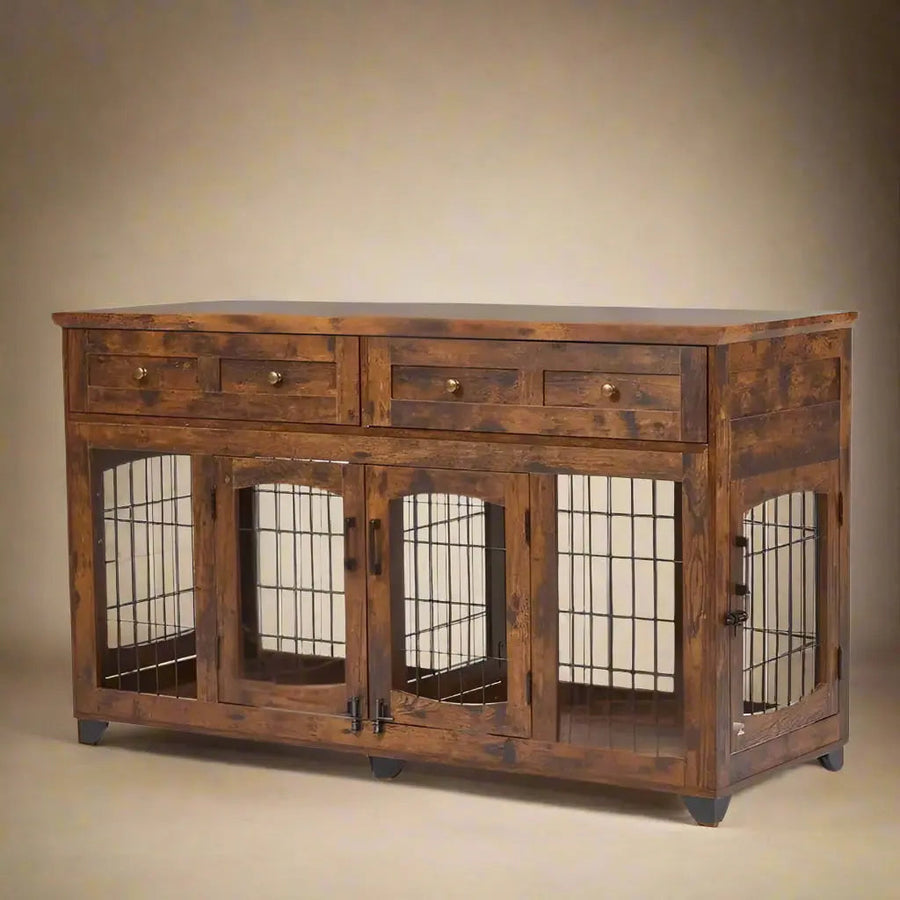 OnePaw THEIA Double Dog Crate with Drawers - - Furniture Crate by OnePaw Dog Company
