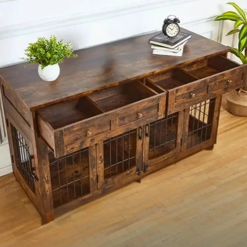 OnePaw THEIA Double Dog Crate with Drawers - - Furniture Crate by OnePaw Dog Company