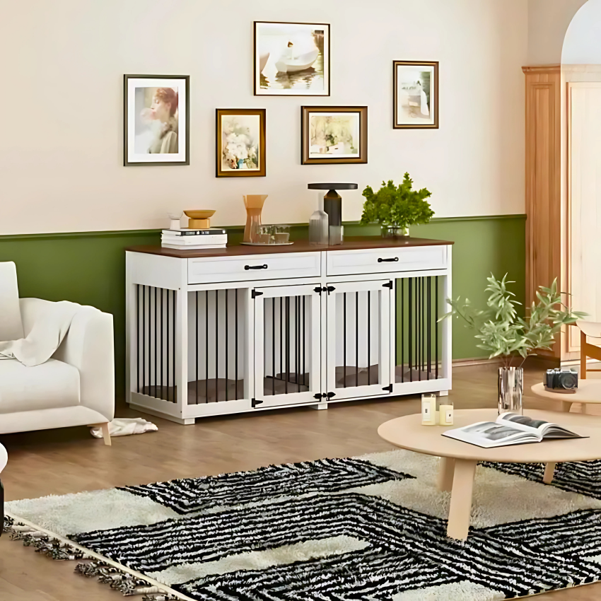 OnePaw VESTA Double Dog Furniture Crate with Drawers - - Furniture Crate by OnePaw Dog Company