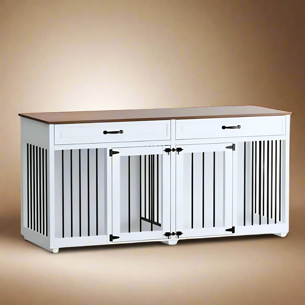 OnePaw VESTA Double Dog Furniture Crate with Drawers - White - Furniture Crate by OnePaw Dog Company