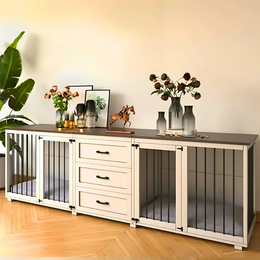 OnePaw ATHENA Large Double Dog Crate with Storage - - Furniture Crate by OnePaw Dog Company