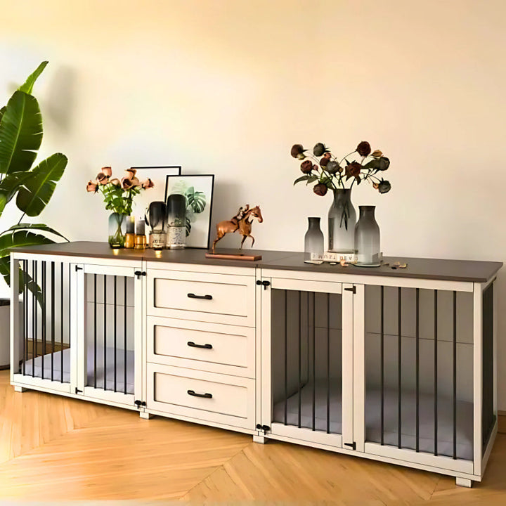 OnePaw ATHENA Large Double Dog Crate with Storage - - Furniture Crate by OnePaw Dog Company