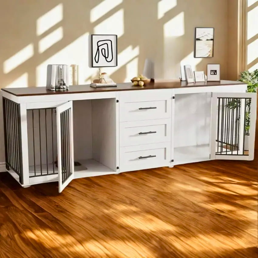 OnePaw ATHENA Large Double Dog Crate with Storage - - Furniture Crate by OnePaw Dog Company