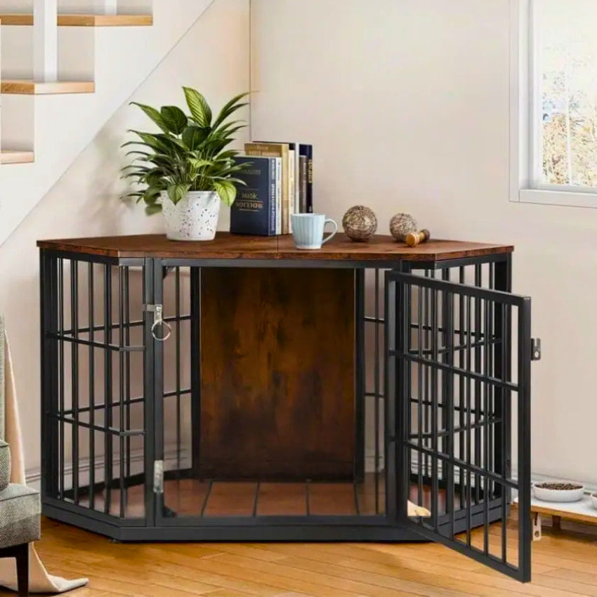 OnePaw EIRENE Corner Wooden Dog Crate for Medium Breeds - - Furniture Crate by OnePaw Dog Company