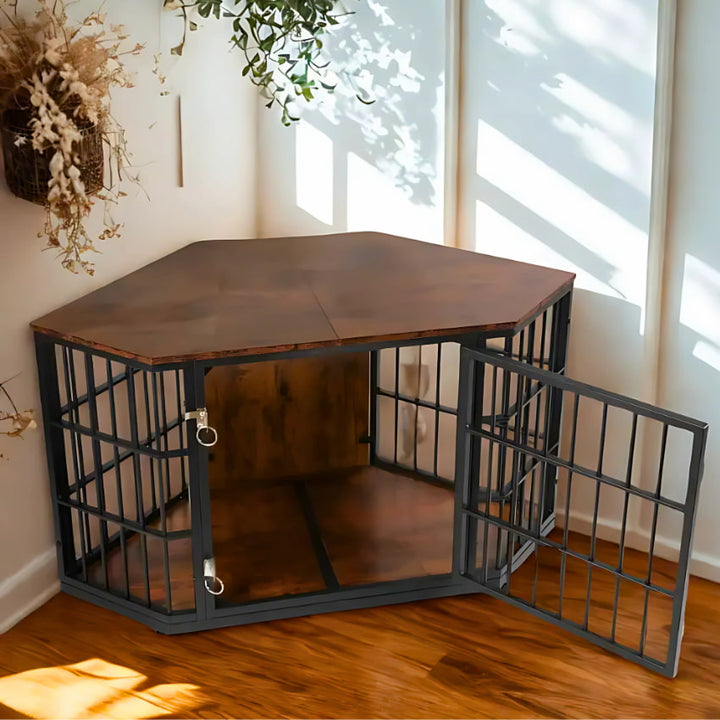 OnePaw EIRENE Corner Wooden Dog Crate for Medium Breeds - - Furniture Crate by OnePaw Dog Company