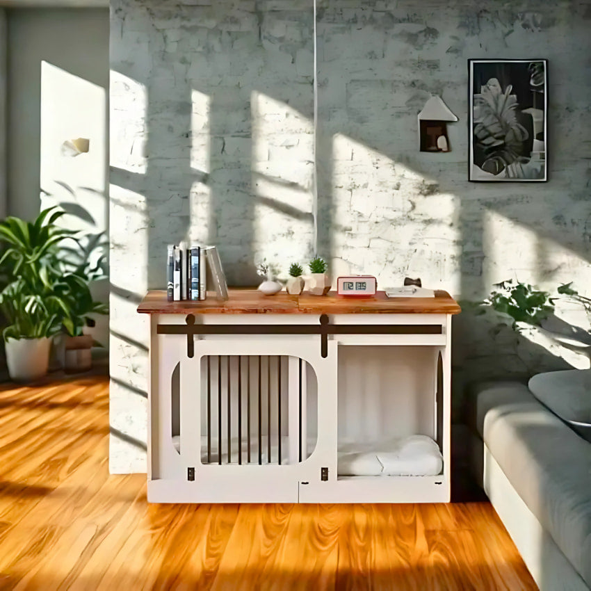 OnePaw MAIA Farmhouse Wooden Dog Crate with Barn Door - - Furniture Crate by OnePaw Dog Company