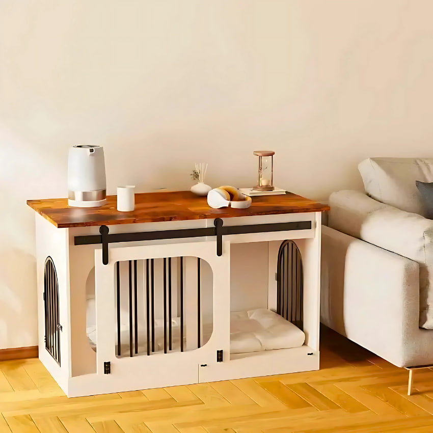 OnePaw MAIA Farmhouse Wooden Dog Crate with Barn Door - - Furniture Crate by OnePaw Dog Company