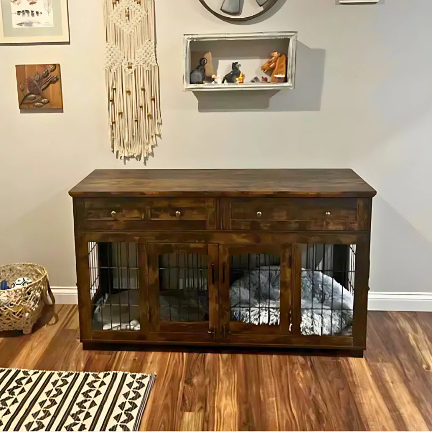 OnePaw THEIA Double Dog Crate with Drawers - - Furniture Crate by OnePaw Dog Company