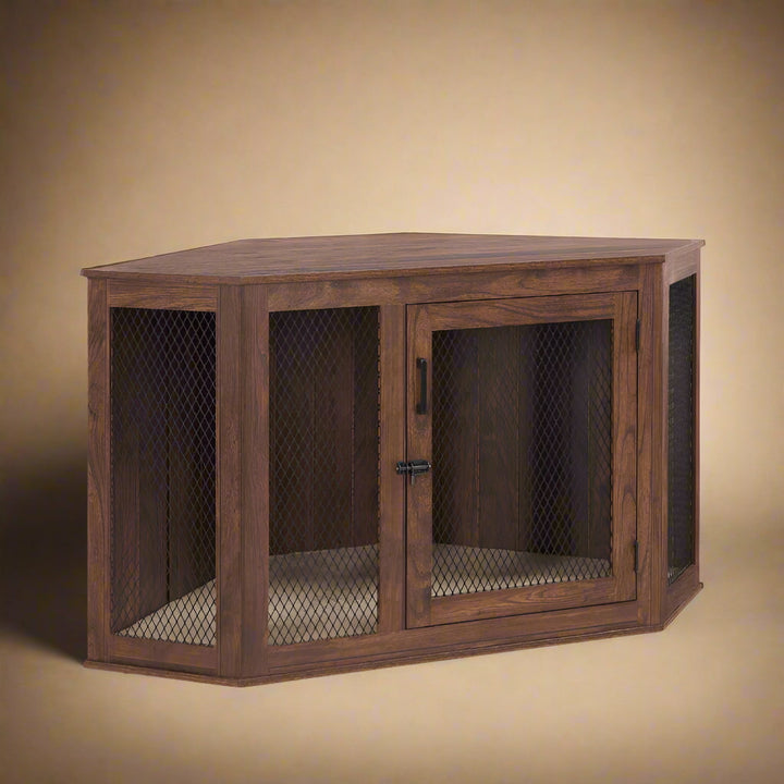 OnePaw KAIROS Corner Wooden Dog Crate - Brown - Furniture Crate by OnePaw Dog Company