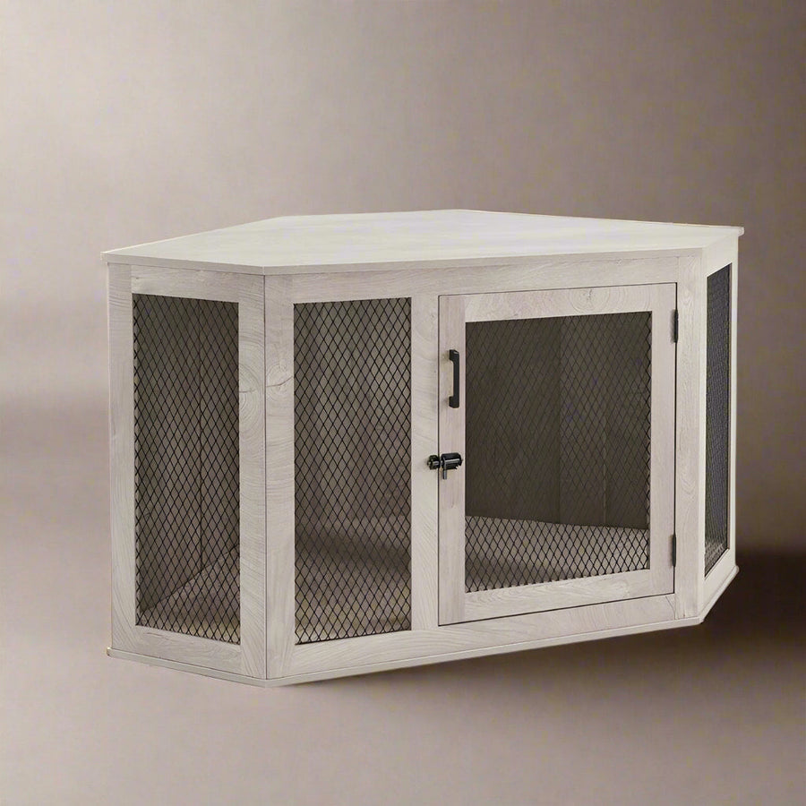 OnePaw KAIROS Corner Wooden Dog Crate - Gray - Furniture Crate by OnePaw Dog Company