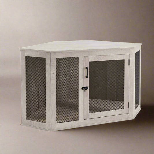 OnePaw KAIROS Corner Wooden Dog Crate - Gray - Furniture Crate by OnePaw Dog Company