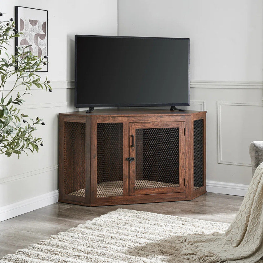 OnePaw KAIROS Corner Wooden Dog Crate - - Furniture Crate by OnePaw Dog Company