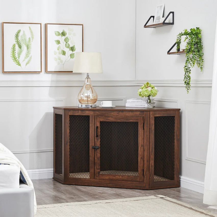 OnePaw KAIROS Corner Wooden Dog Crate - - Furniture Crate by OnePaw Dog Company