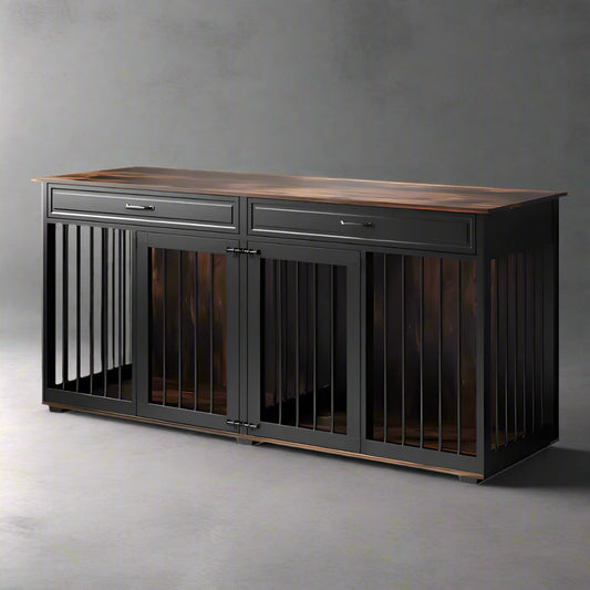 OnePaw VESTA Double Dog Furniture Crate with Drawers - Black Rustic - Furniture Crate by OnePaw Dog Company