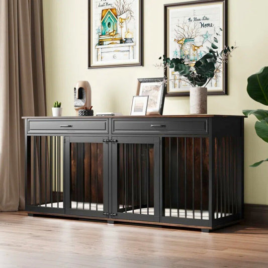 OnePaw VESTA Double Dog Furniture Crate with Drawers - - Furniture Crate by OnePaw Dog Company