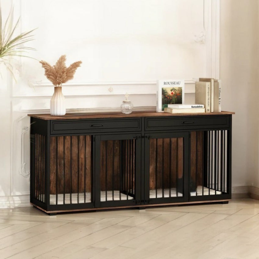 OnePaw VESTA Double Dog Furniture Crate with Drawers - - Furniture Crate by OnePaw Dog Company