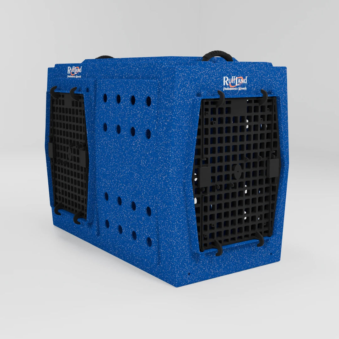 RuffLand X-Large Kennel - Patriotic Blue Double Door (Front Left) - by Ruff Land Performance Kennels