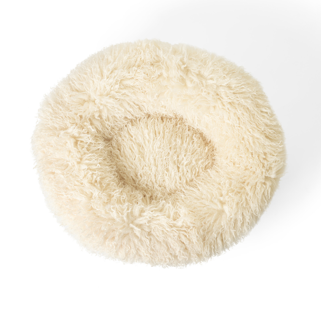 PupPouf™ Luxe Faux Fur Donut Dog Bed - Plush Sheep Ivory - - Dog Beds by Paw.com