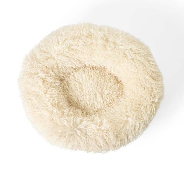 PupPouf™ Luxe Faux Fur Donut Dog Bed - Plush Sheep Ivory - - Dog Beds by Paw.com
