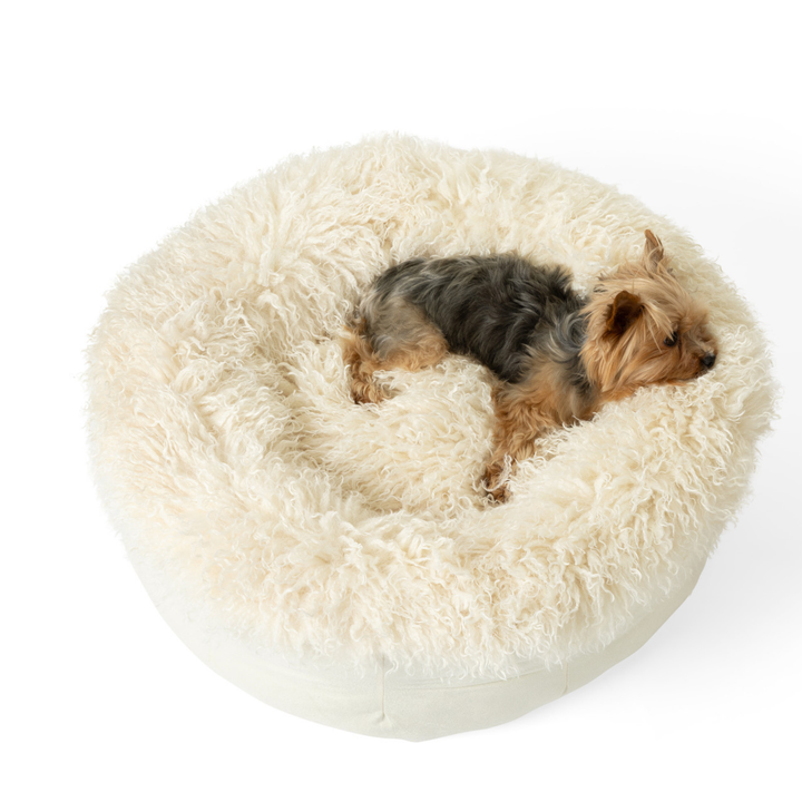 PupPouf™ Luxe Faux Fur Donut Dog Bed - Plush Sheep Ivory - - Dog Beds by Paw.com