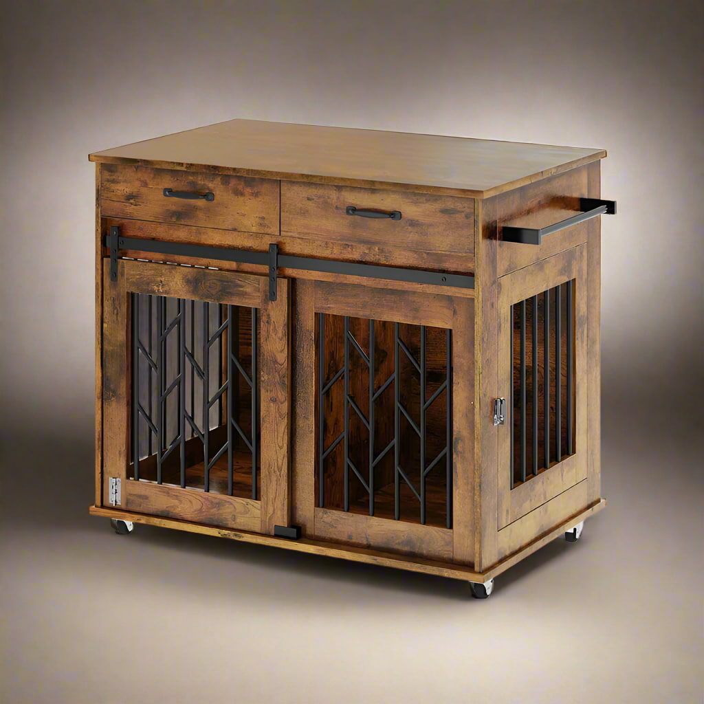 OnePaw ORSA Furniture Dog Crate - Dark Rustic - Furniture Crate by OnePaw Dog Company