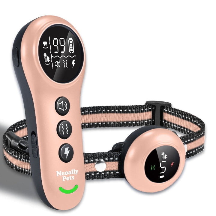 NeoAlly 2-in-1 Dog Training & Bark Control Collar | Automatic Barking Detection, Remote Shock, 5-150lbs Dogs | Rechargeable, Waterproof - Pink - by Neoallypets