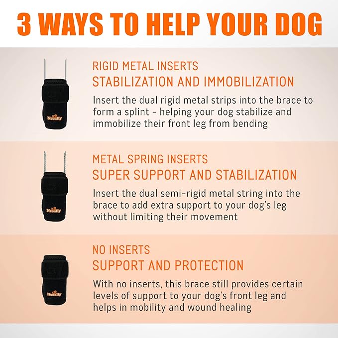 NeoAlly 3-in-1 Front Leg Dog Splint Brace: Rigid & Spring Inserts, Safety Reflective Straps (Pair) - - by Neoallypets