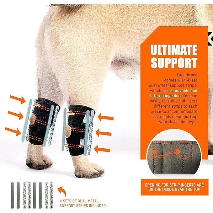 NeoAlly 3-in-1 Short Rear Leg Hock Brace for Smaller Dogs with Rigid and Spring Inserts | Safety Reflective Straps [Short Version] (Pair) - - by Neoallypets