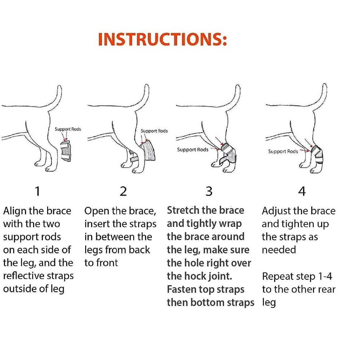 NeoAlly 3-in-1 Short Rear Leg Hock Brace for Smaller Dogs with Rigid and Spring Inserts | Safety Reflective Straps [Short Version] (Pair) - - by Neoallypets