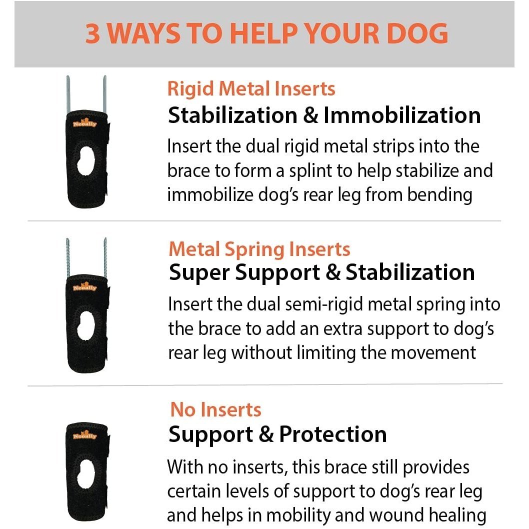 NeoAlly 3-in-1 Short Rear Leg Hock Brace for Smaller Dogs with Rigid and Spring Inserts | Safety Reflective Straps [Short Version] (Pair) - - by Neoallypets