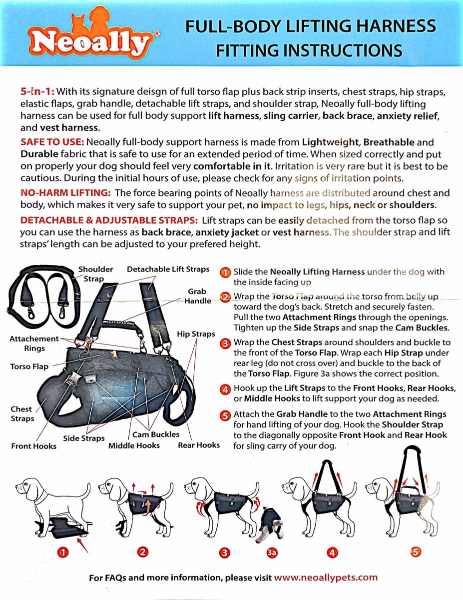 NeoAlly 5-in-1 Sturdy Dog Lift Harness Full Body Support - - by Neoallypets
