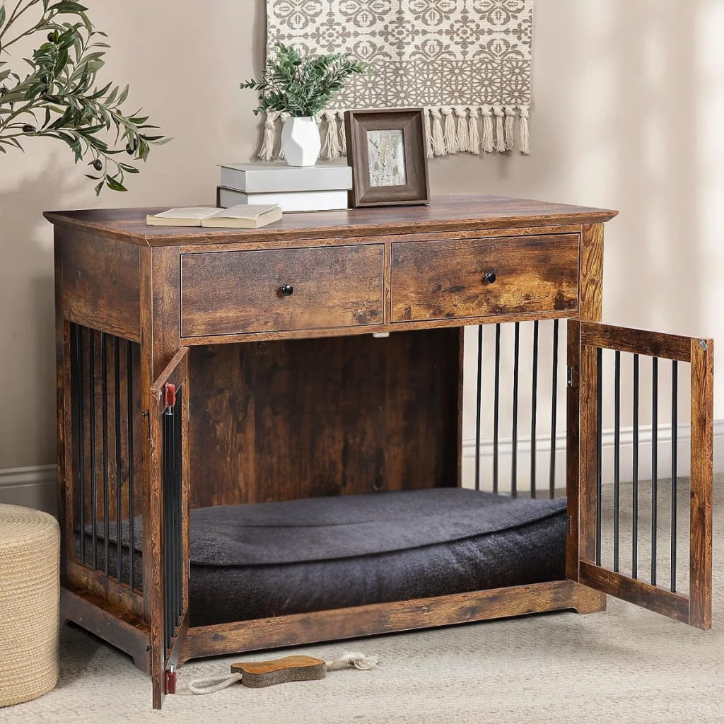 OnePaw LYRA Wooden Dog Crate with Storage - - Furniture Crate by OnePaw Dog Company