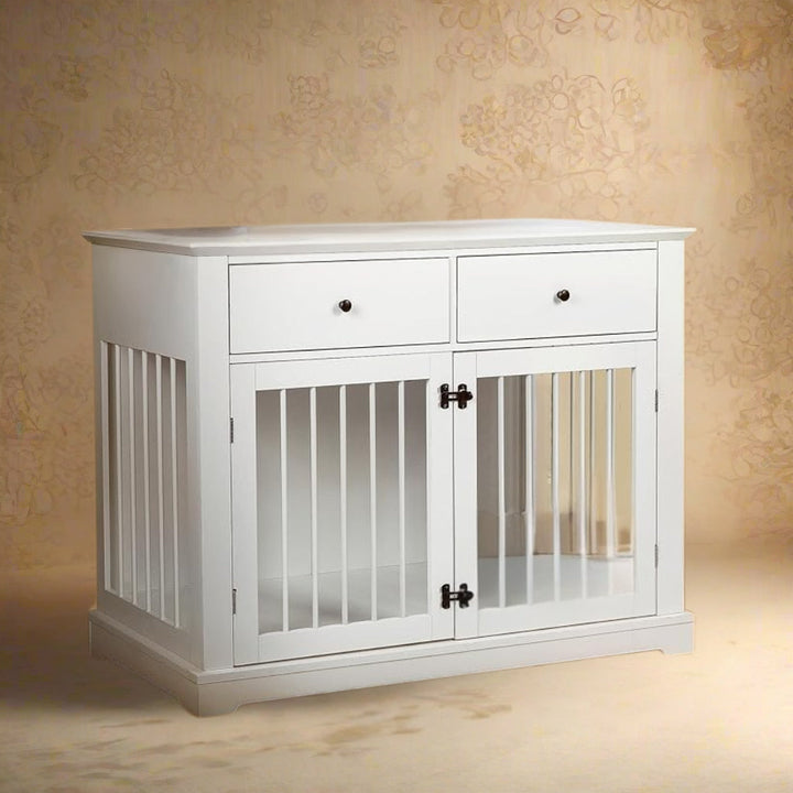OnePaw LYRA Wooden Dog Crate with Storage - White - Furniture Crate by OnePaw Dog Company