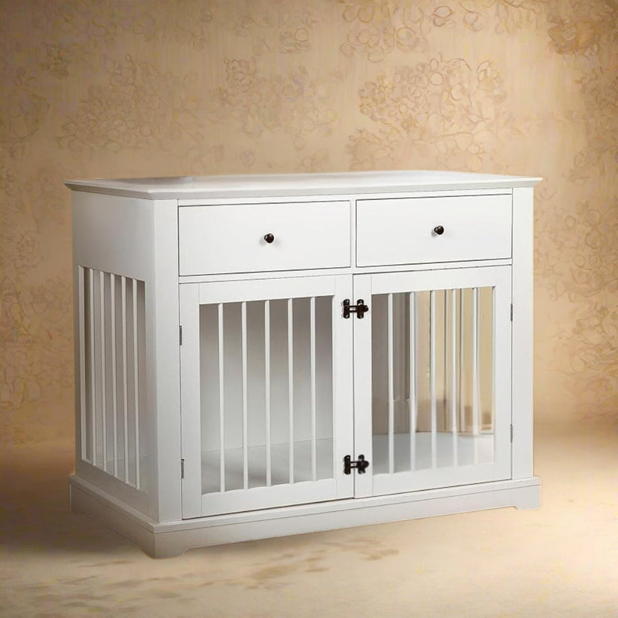 OnePaw LYRA Wooden Dog Crate with Storage - White - Furniture Crate by OnePaw Dog Company