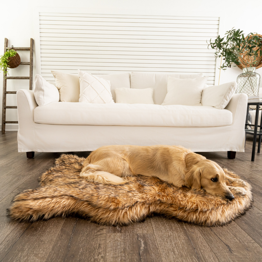 PupRug by Paw.com® Faux Fur Orthopedic Dog Bed - Curve Sable Tan - Large (50" L x 30" W) - Dog Beds by Paw.com