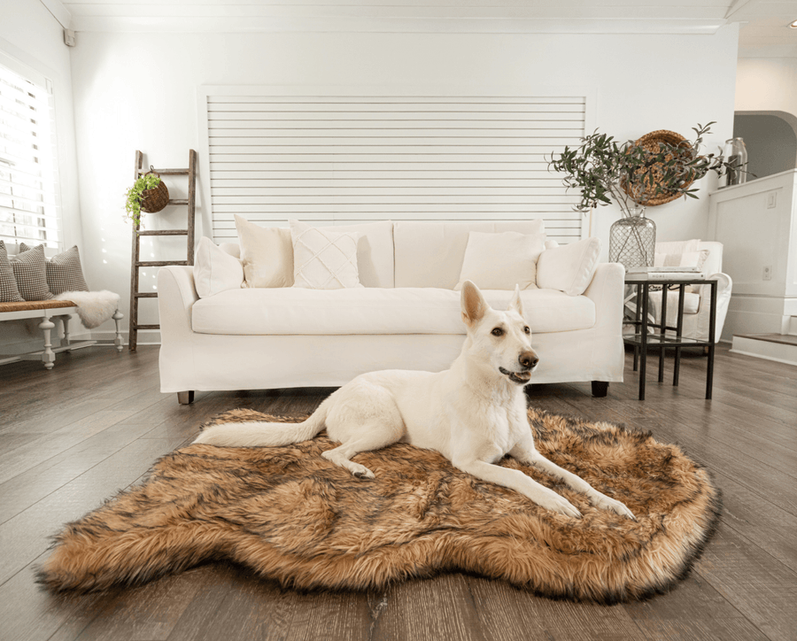 PupRug by Paw.com® Faux Fur Orthopedic Dog Bed - Curve Sable Tan - Giant (60" L x 35" W) - Dog Beds by Paw.com