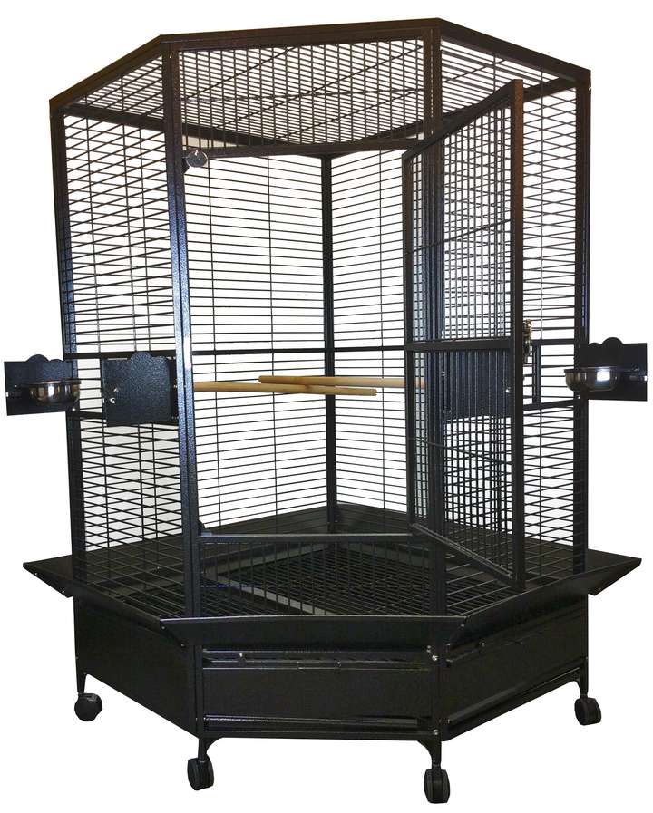 A&E Extra-Large Corner Bird Cage - Black - Bird cages by A&E