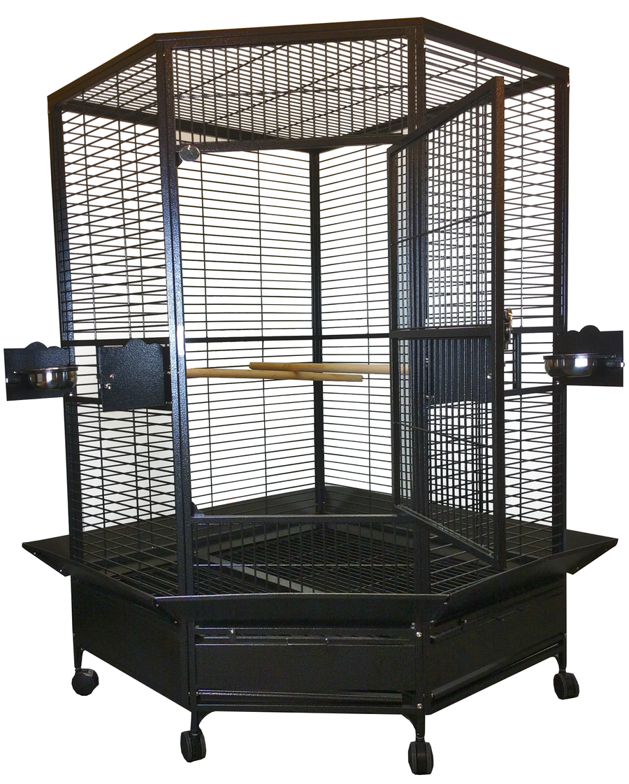 A&E Extra-Large Corner Bird Cage - Black - Bird cages by A&E