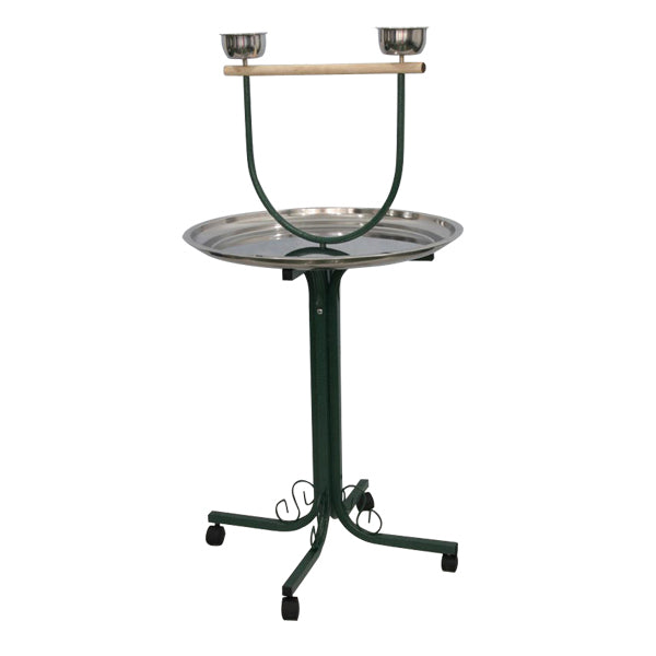 A&E T-Stand with Casters and Stainless Steel Dishes - - Bird Play Stand by A&E